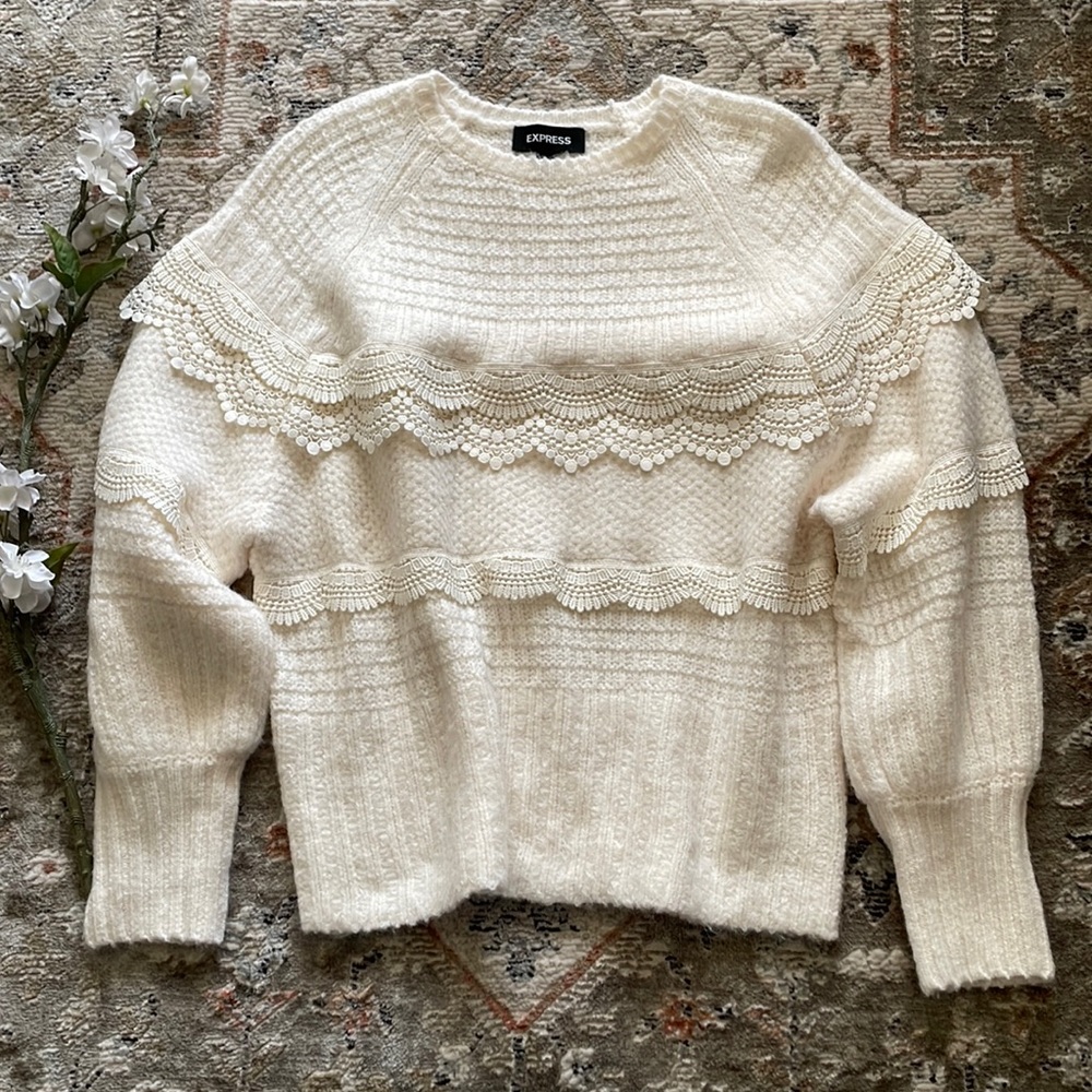 Express Ivory Embroidered Sweater